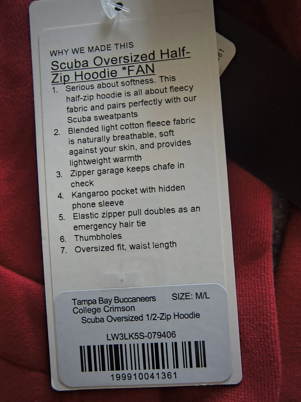 Lululemon athletica Red Tampa Bay Buccaneers Quarter-Zip Hoodie